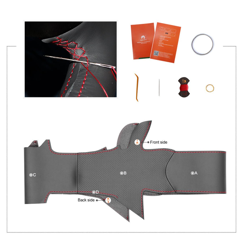 MEWANT Hand Stitch Black Leather Car Steering Wheel Cover for Lexus ES300h ES350 2016 - 2018 - Alcantara, Leather, Carbon Fiber, Easy Install, Non - Slip, Best Steering Wheel Cover