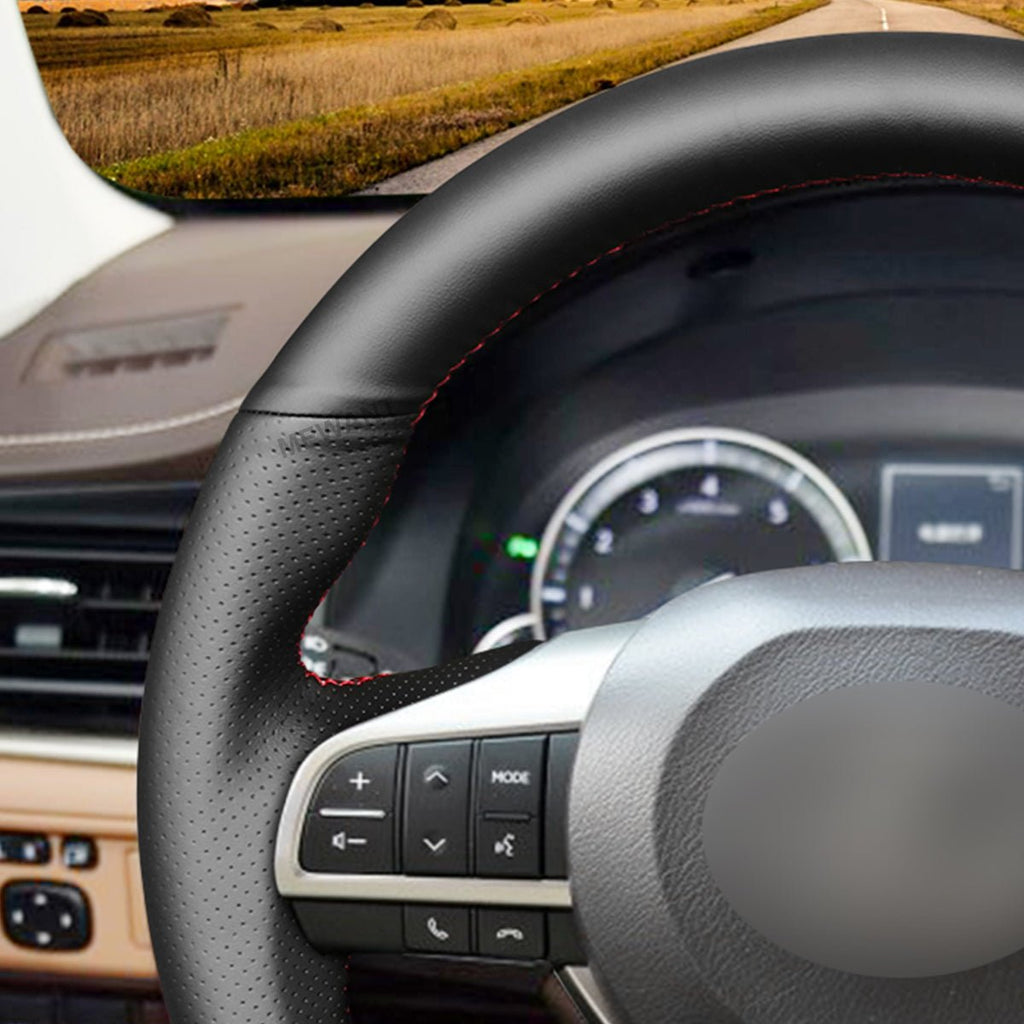 MEWANT Hand Stitch Black Leather Car Steering Wheel Cover for Lexus ES300h ES350 2016 - 2018 - Alcantara, Leather, Carbon Fiber, Easy Install, Non - Slip, Best Steering Wheel Cover