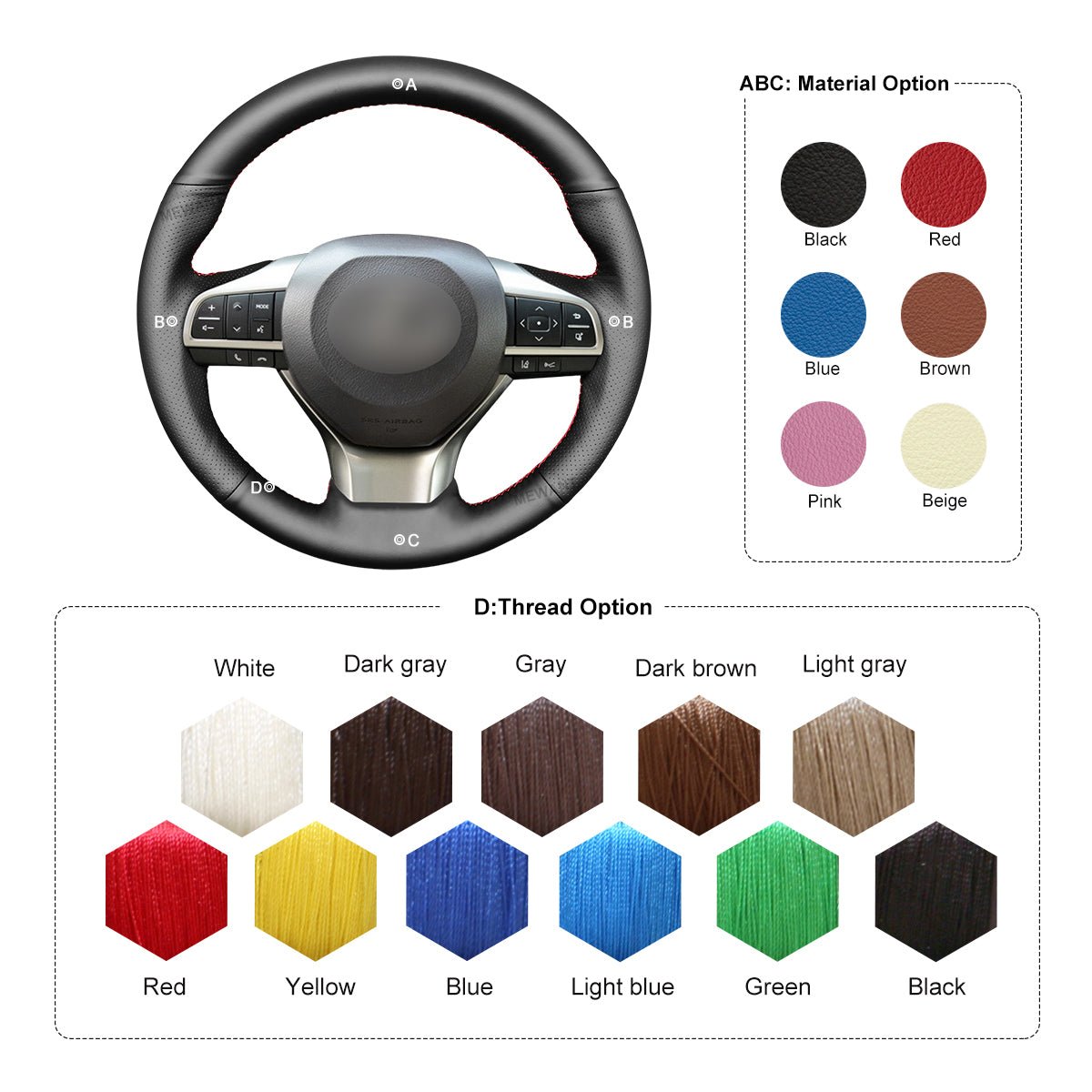 MEWANT Hand Stitch Black Leather Car Steering Wheel Cover for Lexus ES300h ES350 2016 - 2018 - Alcantara, Leather, Carbon Fiber, Easy Install, Non - Slip, Best Steering Wheel Cover