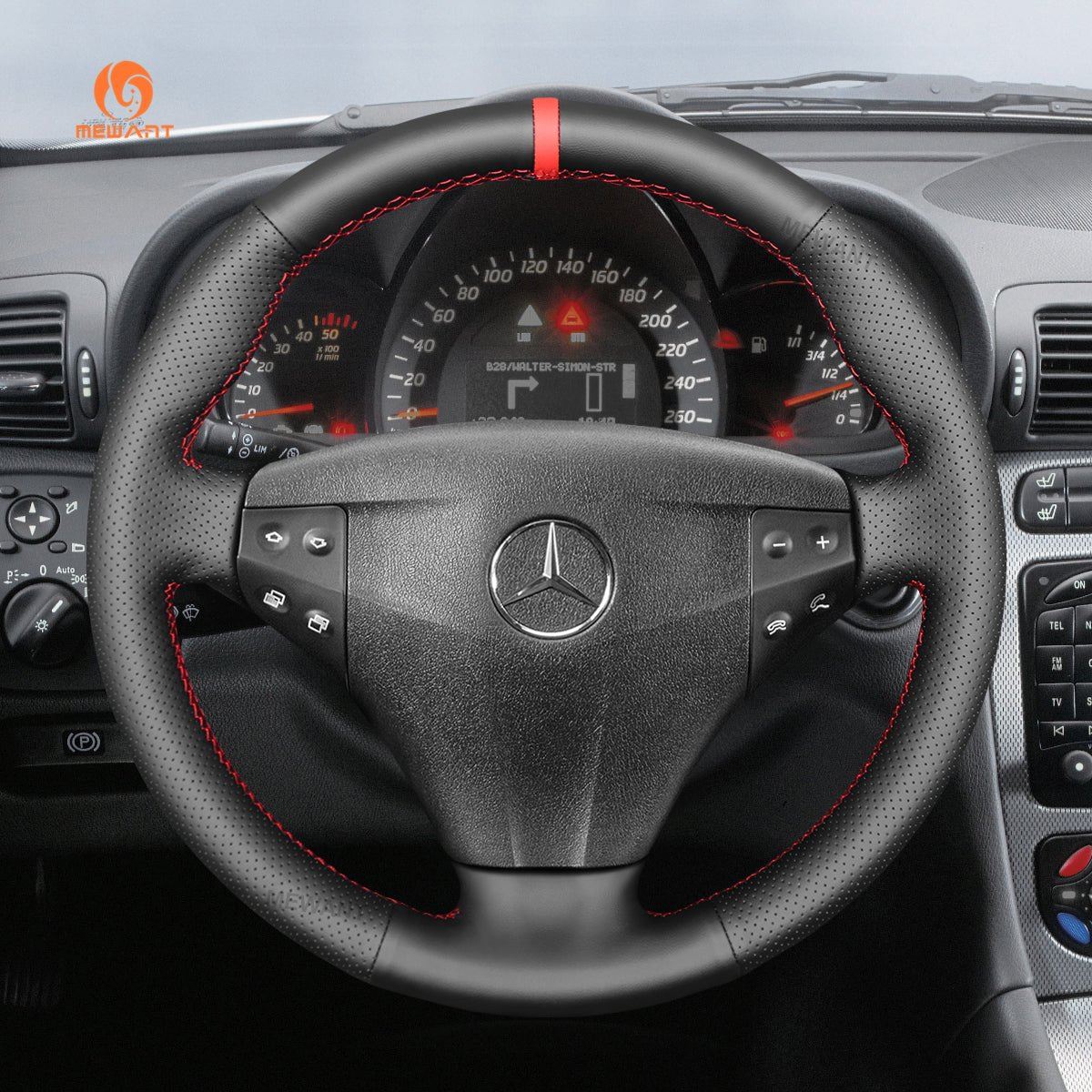 MEWANT Hand Stitch Black Leather Car Steering Wheel Cover for Mercedes - Benz C - Class W203 Kompressor 2001 - 2004 - Mewant Cover