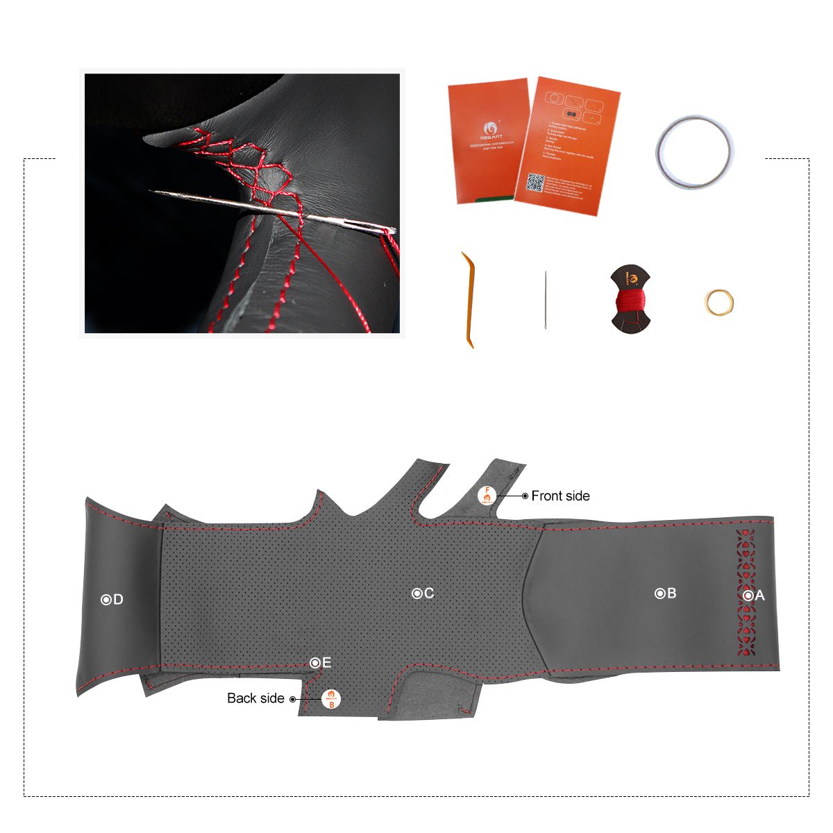 MEWANT Hand Stitch Black Leather Car Steering Wheel Cover for Nissan Qashqai X - Trail Juke Altima Leaf - Alcantara, Leather, Carbon Fiber, Easy Install, Non - Slip, Best Steering Wheel Cover