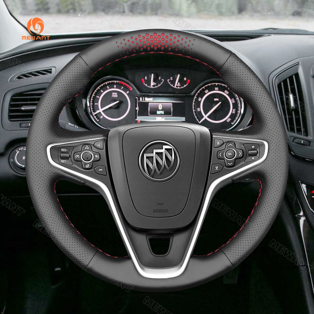 MEWANT Hand Stitch Black Leather Car Steering Wheel Cover for Opel Vauxhall Insignia Buick Regal - Alcantara, Leather, Carbon Fiber, Easy Install, Non - Slip, Best Steering Wheel Cover