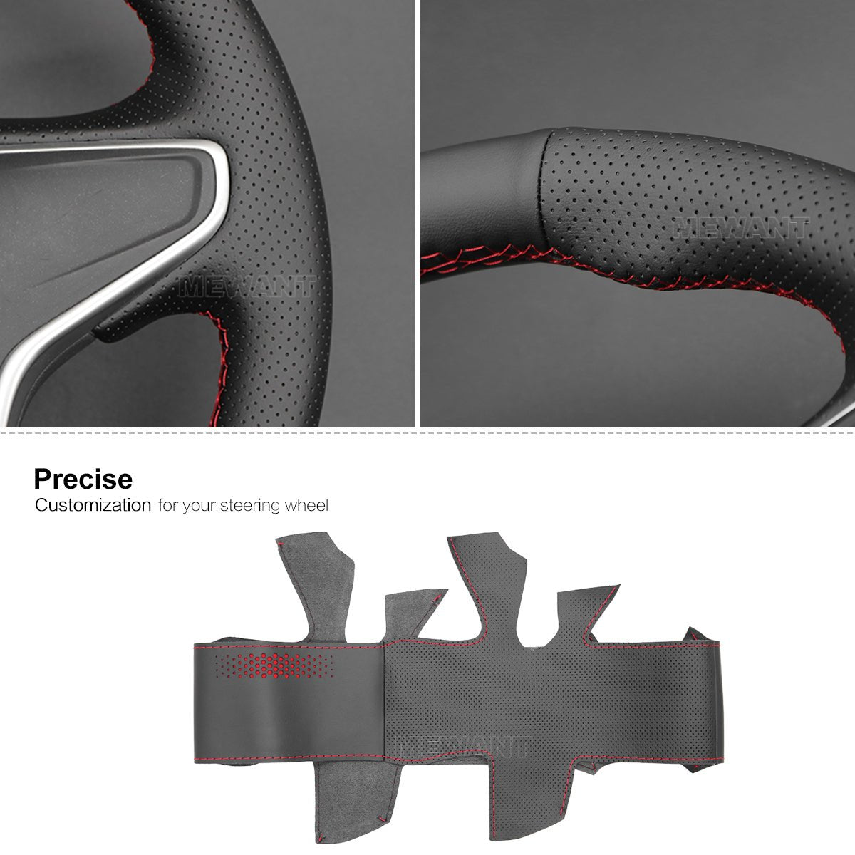 MEWANT Hand Stitch Black Leather Car Steering Wheel Cover for Opel Vauxhall Insignia Buick Regal - Alcantara, Leather, Carbon Fiber, Easy Install, Non - Slip, Best Steering Wheel Cover