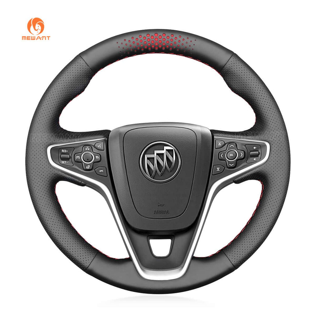 MEWANT Hand Stitch Black Leather Car Steering Wheel Cover for Opel Vauxhall Insignia Buick Regal - Alcantara, Leather, Carbon Fiber, Easy Install, Non - Slip, Best Steering Wheel Cover