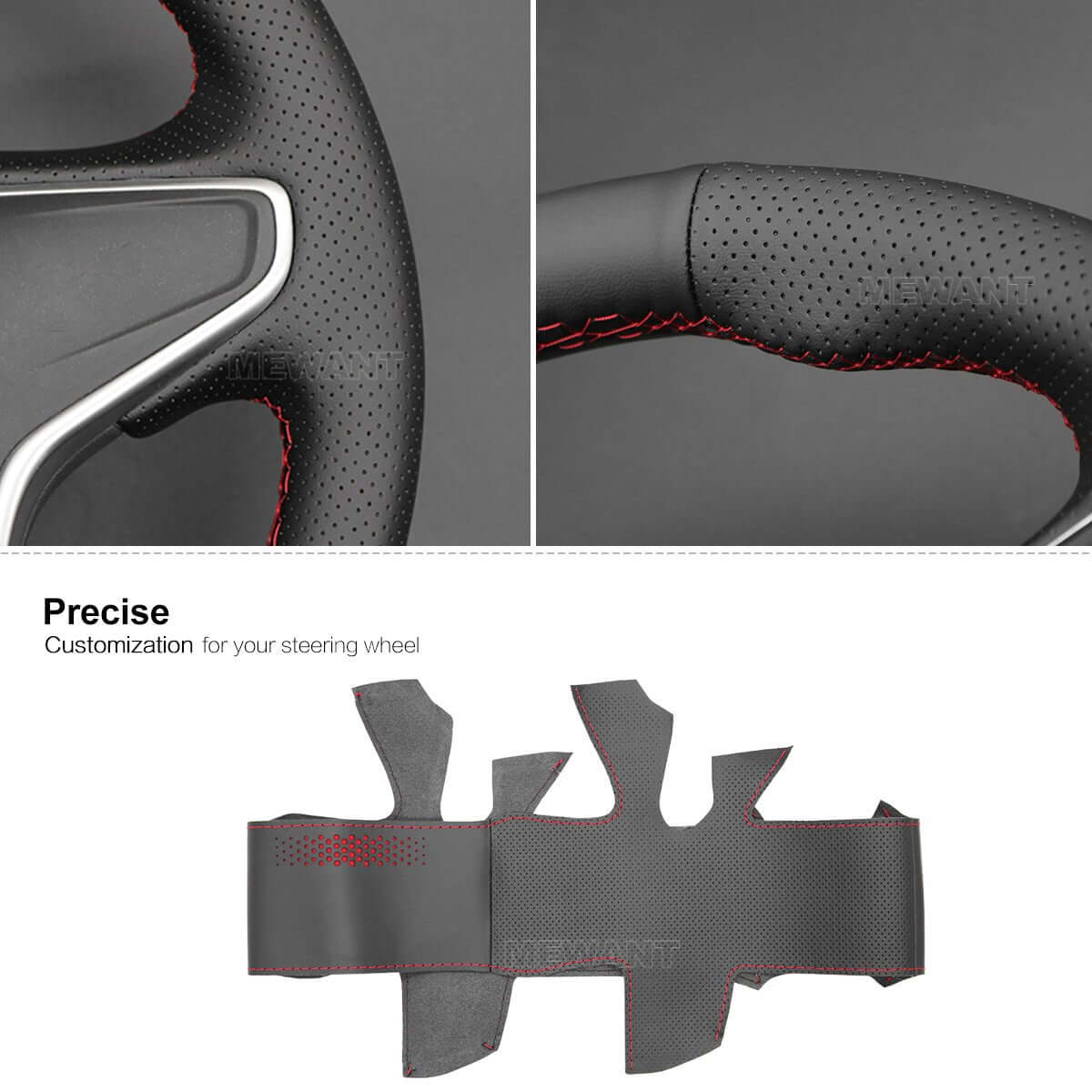MEWANT Hand Stitch Black Leather Car Steering Wheel Cover for Opel Vauxhall Insignia Buick Regal - Alcantara, Leather, Carbon Fiber, Easy Install, Non - Slip, Best Steering Wheel Cover