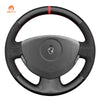 MEWANT Hand Stitch Black Leather Car Steering Wheel Cover for Renault Clio Twingo / for Dacia Sandero - Alcantara, Leather, Carbon Fiber, Easy Install, Non - Slip, Best Steering Wheel Cover
