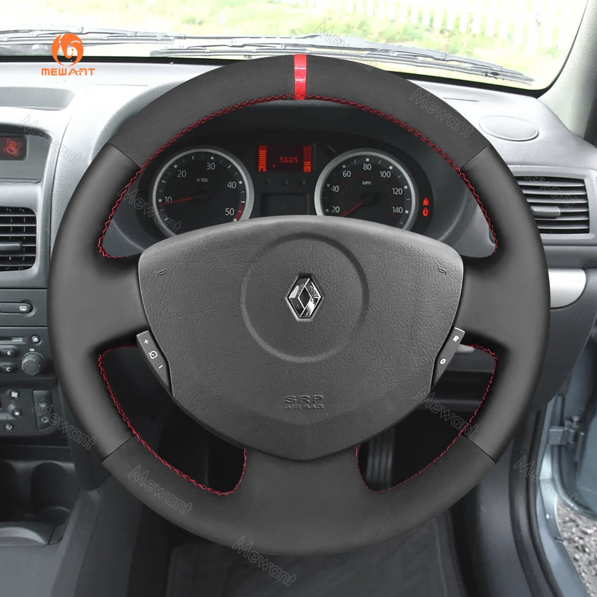 MEWANT Hand Stitch Black Leather Car Steering Wheel Cover for Renault Clio Twingo / for Dacia Sandero - Mewant Cover