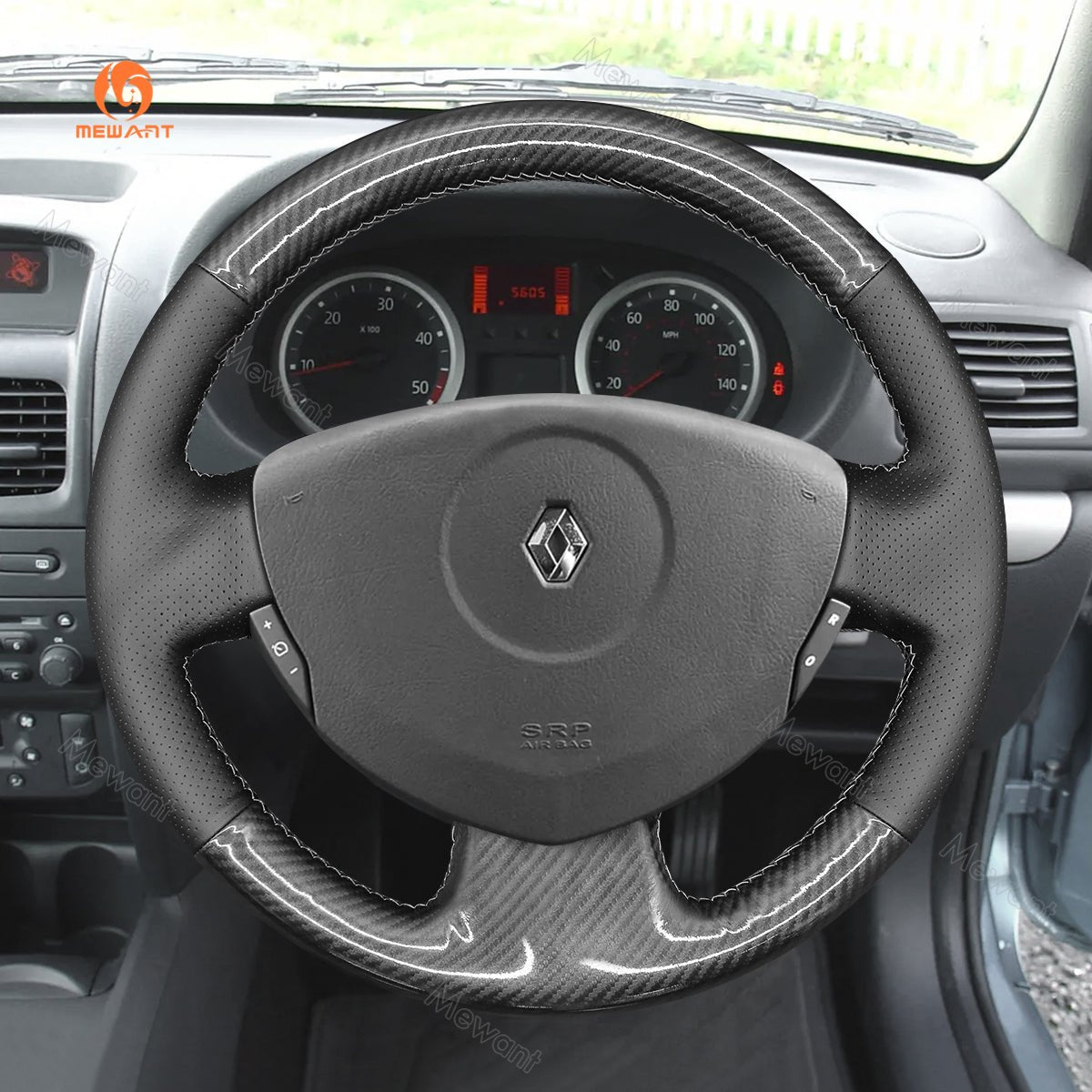 MEWANT Hand Stitch Black Leather Car Steering Wheel Cover for Renault Clio Twingo / for Dacia Sandero - Mewant Cover