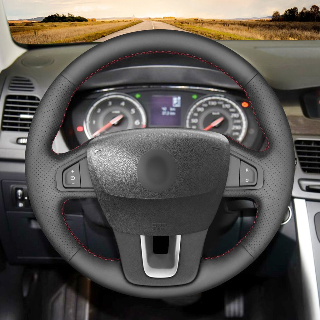 MEWANT Hand Stitch Black Leather Car Steering Wheel Cover for Renault Laguna Latitude Samsung SM5 - Alcantara, Leather, Carbon Fiber, Easy Install, Non - Slip, Best Steering Wheel Cover