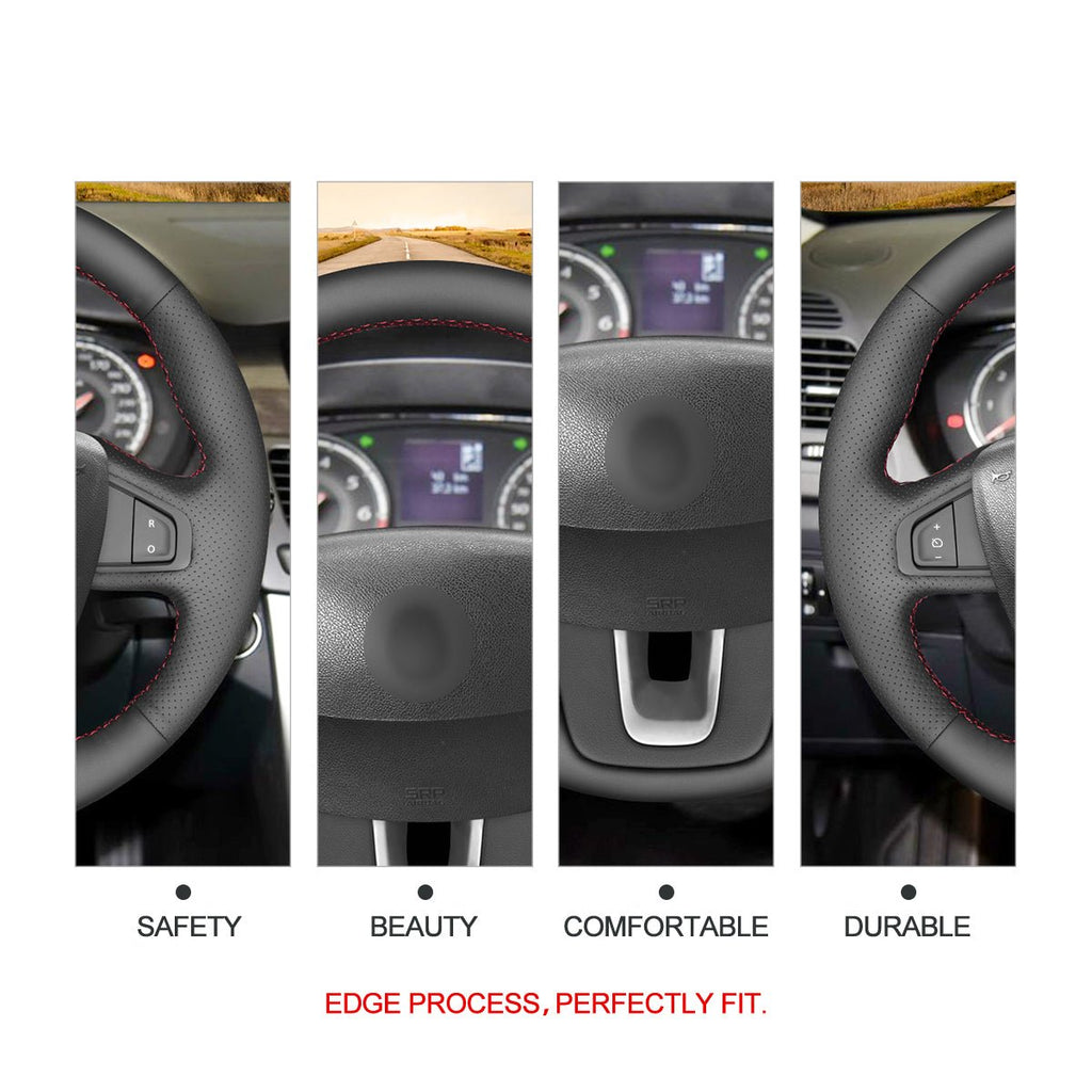 MEWANT Hand Stitch Black Leather Car Steering Wheel Cover for Renault Laguna Latitude Samsung SM5 - Alcantara, Leather, Carbon Fiber, Easy Install, Non - Slip, Best Steering Wheel Cover