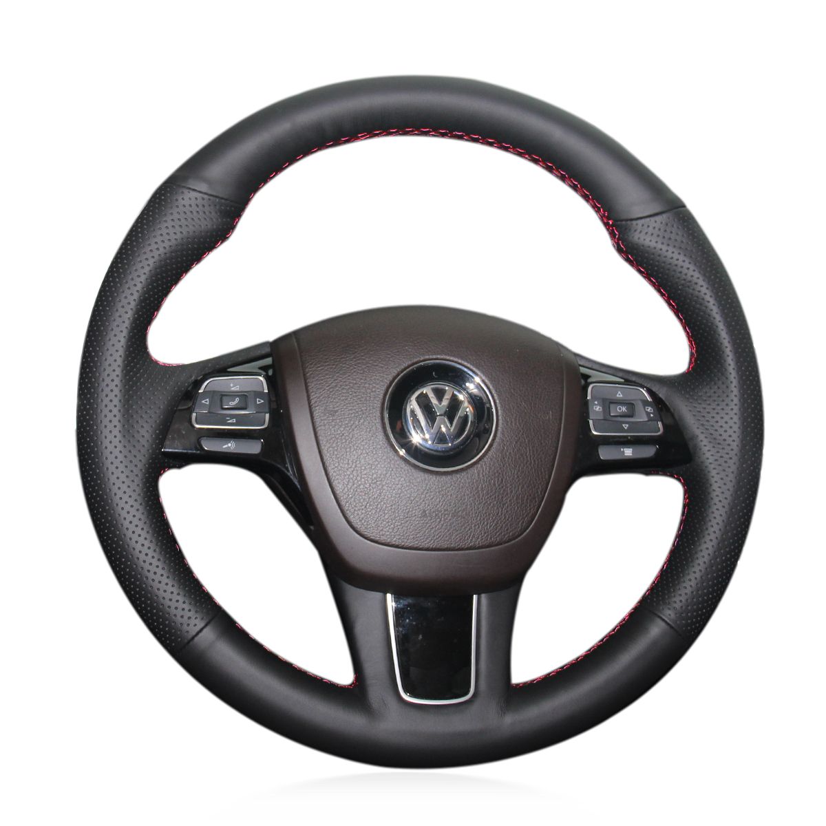 MEWANT Hand Stitch Black Leather Car Steering Wheel Cover for Volkswagen VW Touareg 2010 - 2018 - Mewant Cover