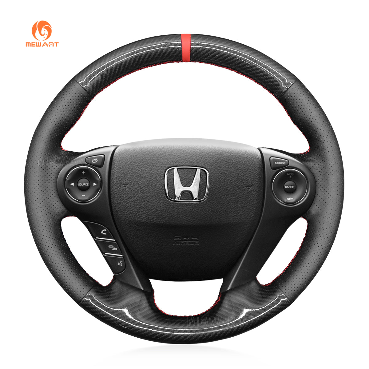 MEWANT Hand Stitch Black Leather Carbon Fiber Car Steering Wheel Cover for Honda Accord 9 Pilot Ridgeline Crosstour Odyssey - Mewant Cover