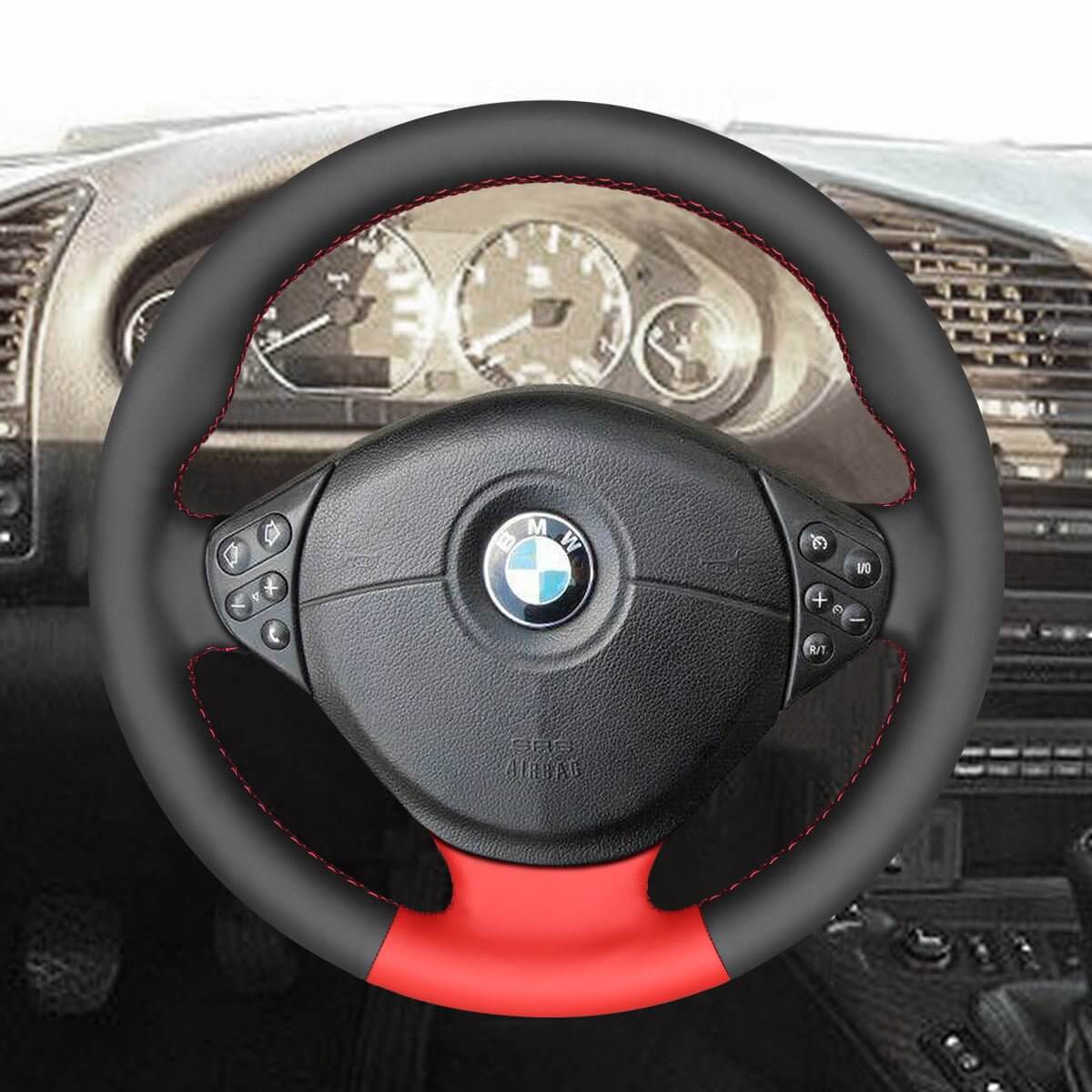 MEWANT Hand Stitch Black Leather Sude Car Steering Wheel for BMW 5/7 Series E39 E38 E36/7 E38 Z3 - Alcantara, Leather, Carbon Fiber, Easy Install, Non - Slip, Best Steering Wheel Cover