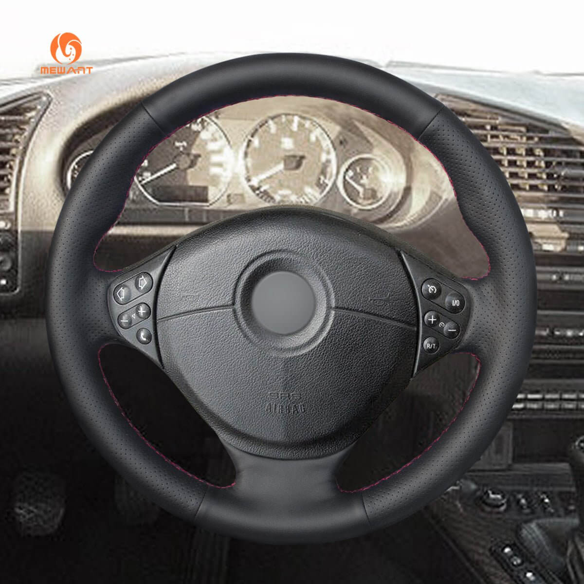 MEWANT Hand Stitch Black Leather Sude Car Steering Wheel for BMW 5/7 Series E39 E38 E36/7 E38 Z3 - Alcantara, Leather, Carbon Fiber, Easy Install, Non - Slip, Best Steering Wheel Cover