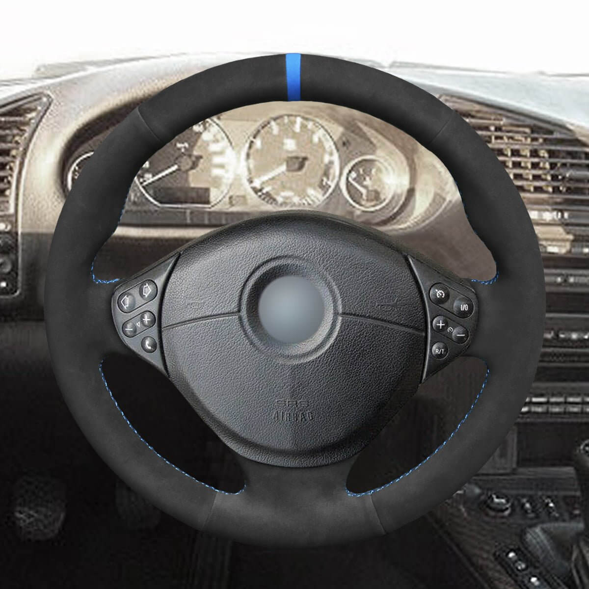 MEWANT Hand Stitch Black Leather Sude Car Steering Wheel for BMW 5/7 Series E39 E38 E36/7 E38 Z3 - Alcantara, Leather, Carbon Fiber, Easy Install, Non - Slip, Best Steering Wheel Cover
