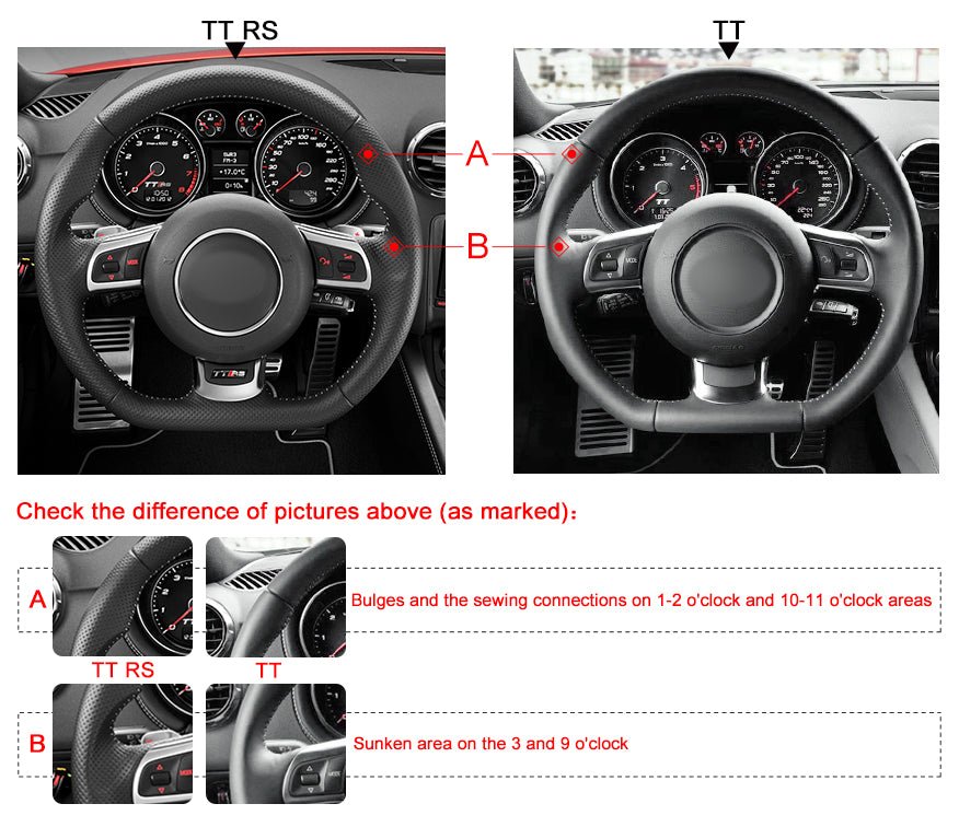 MEWANT Hand Stitch Black Leather Suede Car Steering Wheel Cover for Audi TT RS (8J) / RS 3 (8P) Sportback / RS 6 (C6) Avant / R8 (42) - Alcantara, Leather, Carbon Fiber, Easy Install, Non - Slip, Best Steering Wheel Cover