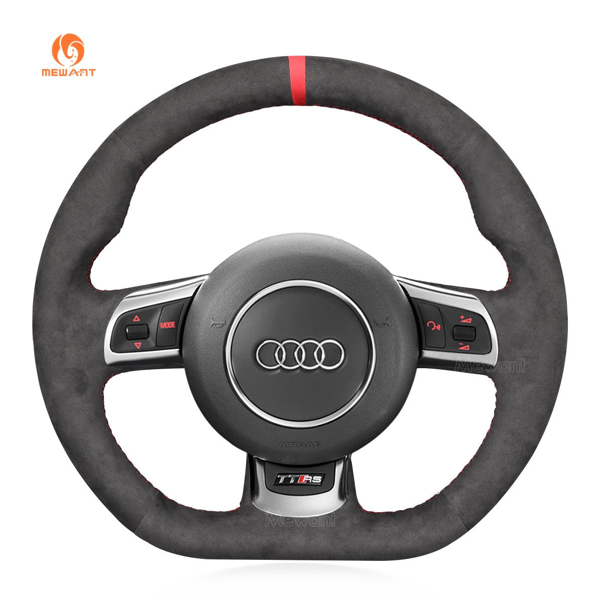 MEWANT Hand Stitch Black Leather Suede Car Steering Wheel Cover for Audi TT RS (8J) / RS 3 (8P) Sportback / RS 6 (C6) Avant / R8 (42) - Alcantara, Leather, Carbon Fiber, Easy Install, Non - Slip, Best Steering Wheel Cover