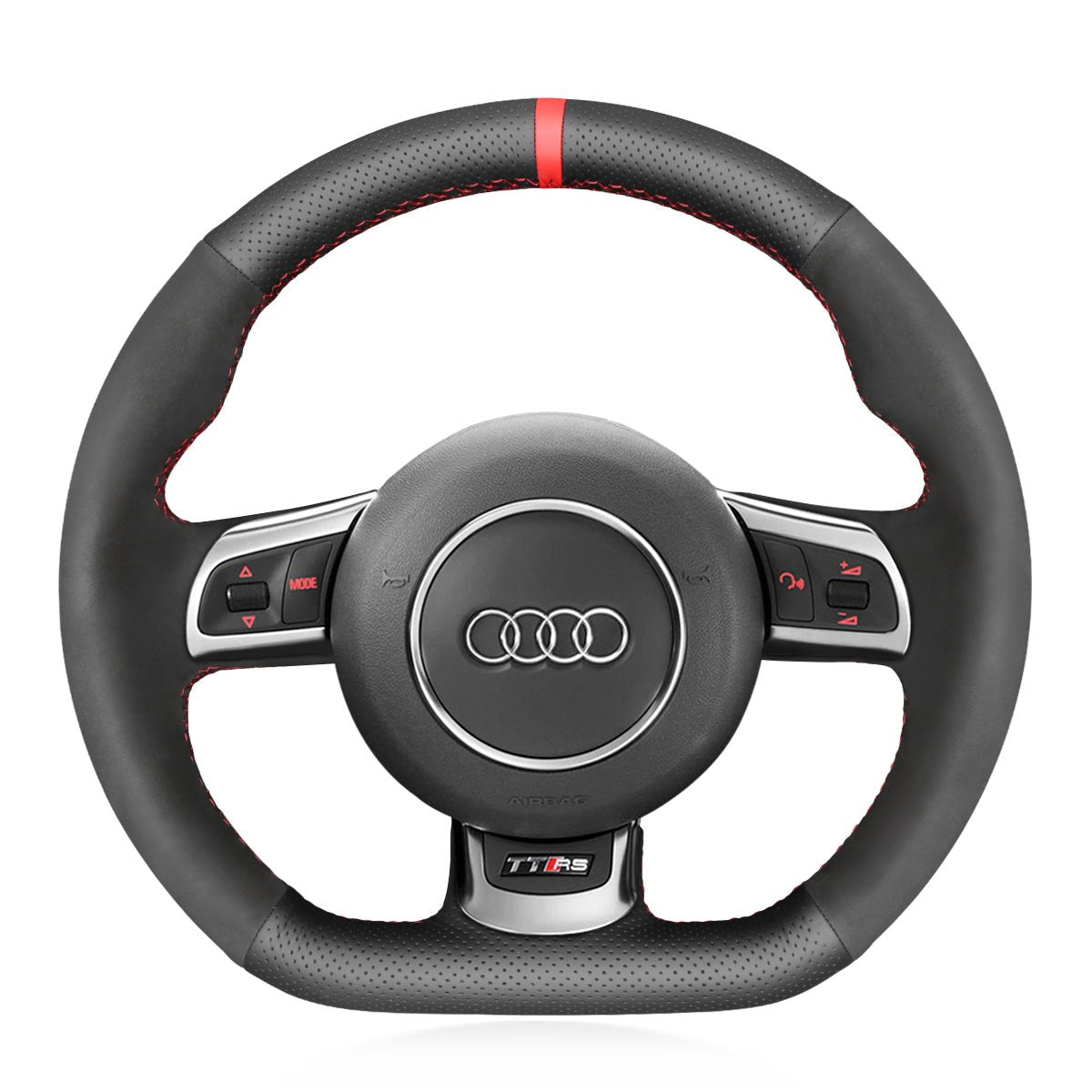 MEWANT Hand Stitch Black Leather Suede Car Steering Wheel Cover for Audi TT RS (8J) / RS 3 (8P) Sportback / RS 6 (C6) Avant / R8 (42) - Mewant Cover