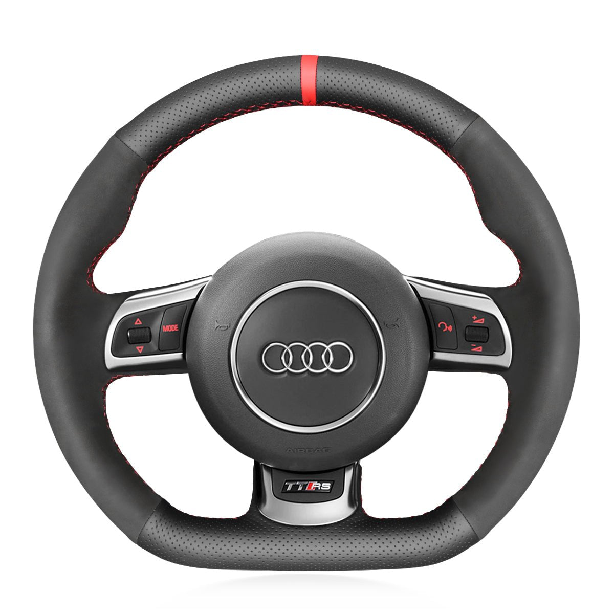 MEWANT Hand Stitch Black Leather Suede Car Steering Wheel Cover for Audi TT RS (8J) / RS 3 (8P) Sportback / RS 6 (C6) Avant / R8 (42) - Alcantara, Leather, Carbon Fiber, Easy Install, Non - Slip, Best Steering Wheel Cover