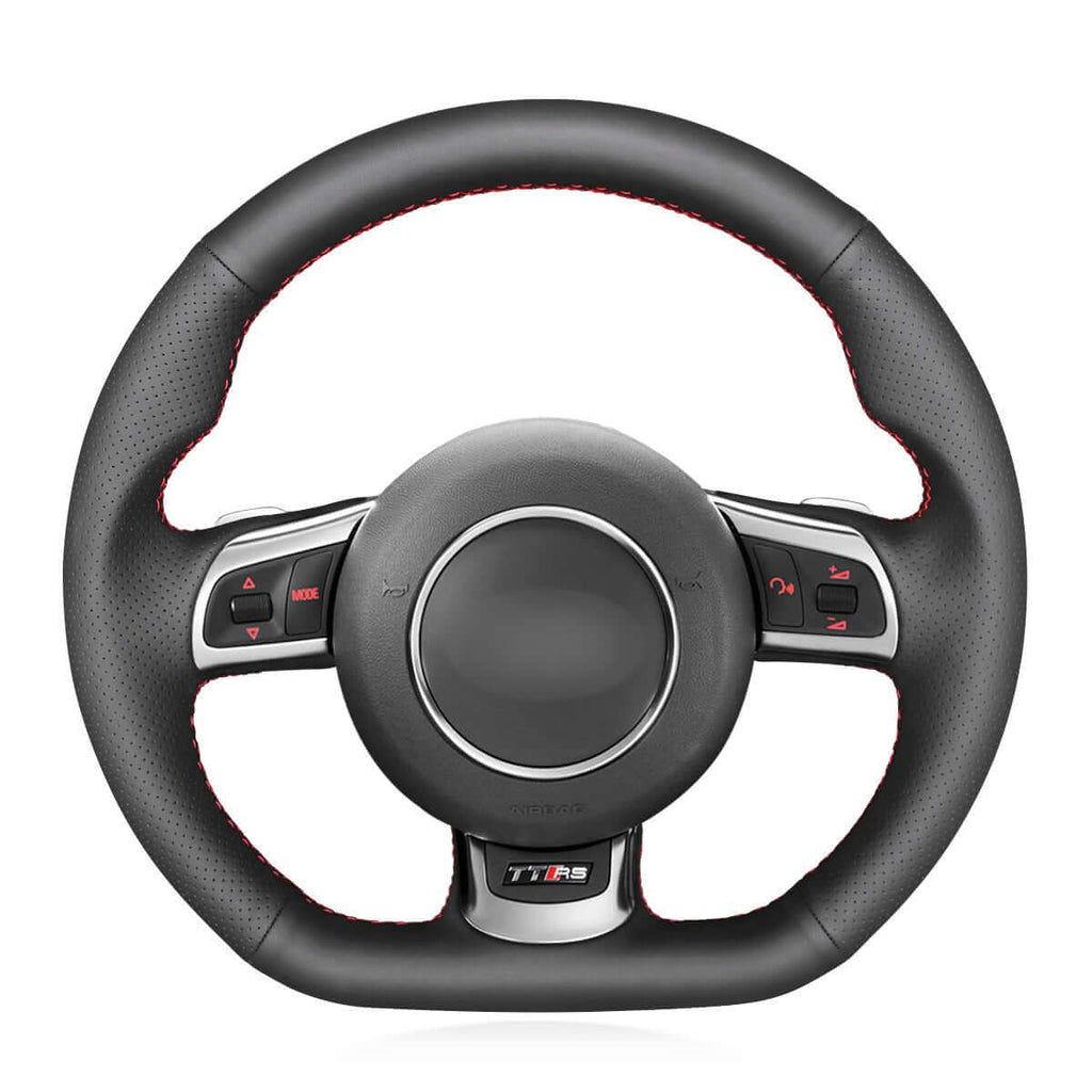 MEWANT Hand Stitch Black Leather Suede Car Steering Wheel Cover for Audi TT RS (8J) / RS 3 (8P) Sportback / RS 6 (C6) Avant / R8 (42) - Alcantara, Leather, Carbon Fiber, Easy Install, Non - Slip, Best Steering Wheel Cover
