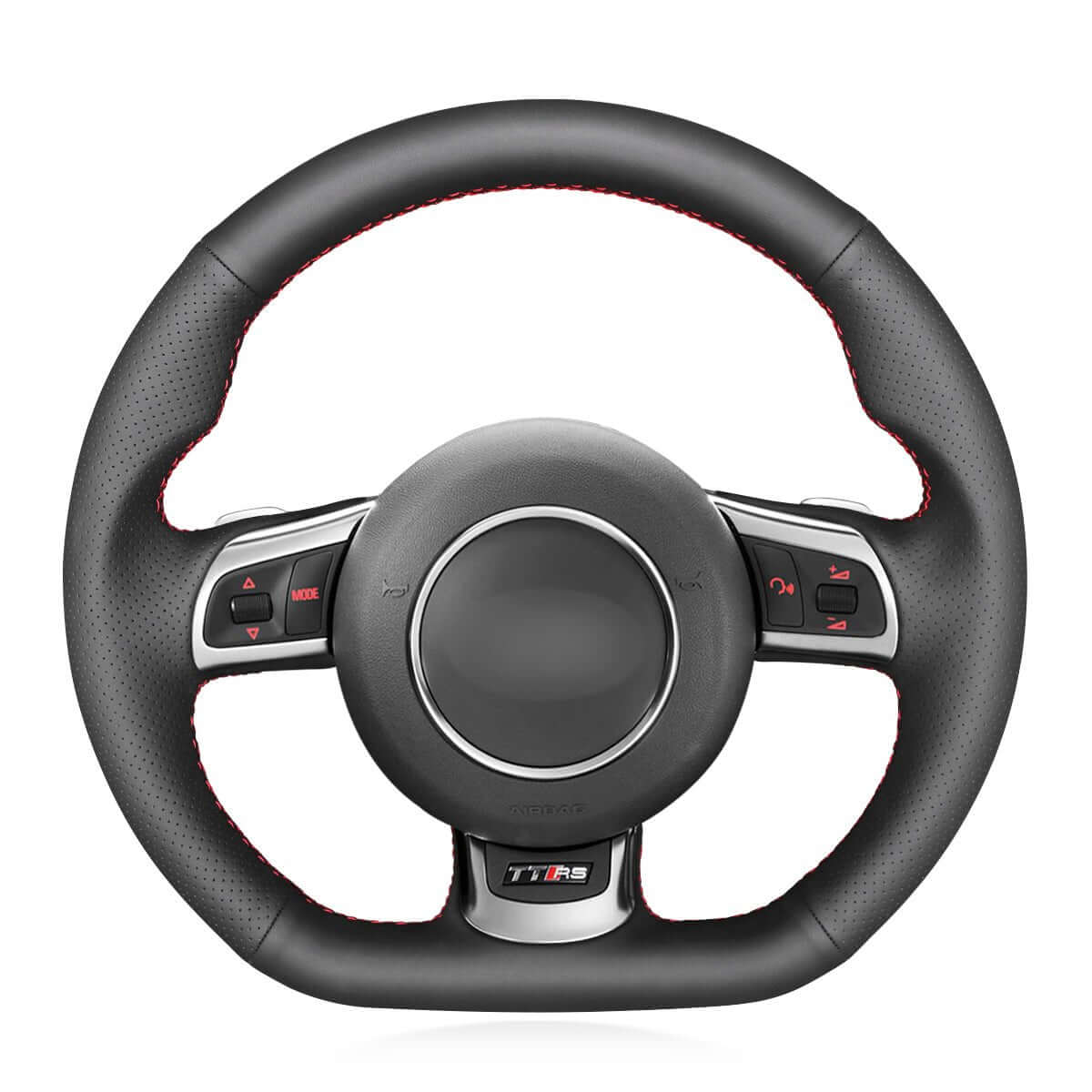 MEWANT Hand Stitch Black Leather Suede Car Steering Wheel Cover for Audi TT RS (8J) / RS 3 (8P) Sportback / RS 6 (C6) Avant / R8 (42) - Alcantara, Leather, Carbon Fiber, Easy Install, Non - Slip, Best Steering Wheel Cover