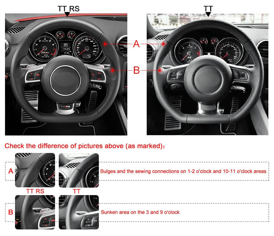 MEWANT Hand Stitch Black Leather Suede Car Steering Wheel Cover for Audi TT RS (8J) / RS 3 (8P) Sportback / RS 6 (C6) Avant / R8 (42) - Alcantara, Leather, Carbon Fiber, Easy Install, Non - Slip, Best Steering Wheel Cover