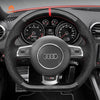MEWANT Hand Stitch Black Leather Suede Car Steering Wheel Cover for Audi TT RS (8J) / RS 3 (8P) Sportback / RS 6 (C6) Avant / R8 (42) - Alcantara, Leather, Carbon Fiber, Easy Install, Non - Slip, Best Steering Wheel Cover