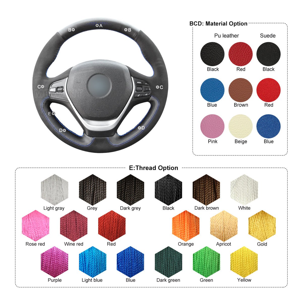 MEWANT Hand Stitch Black Leather Suede Car Steering Wheel Cover for BMW F30 F31 F34 F20 F21 F22 F23 F32 F33 F34 F36 - Mewant Cover