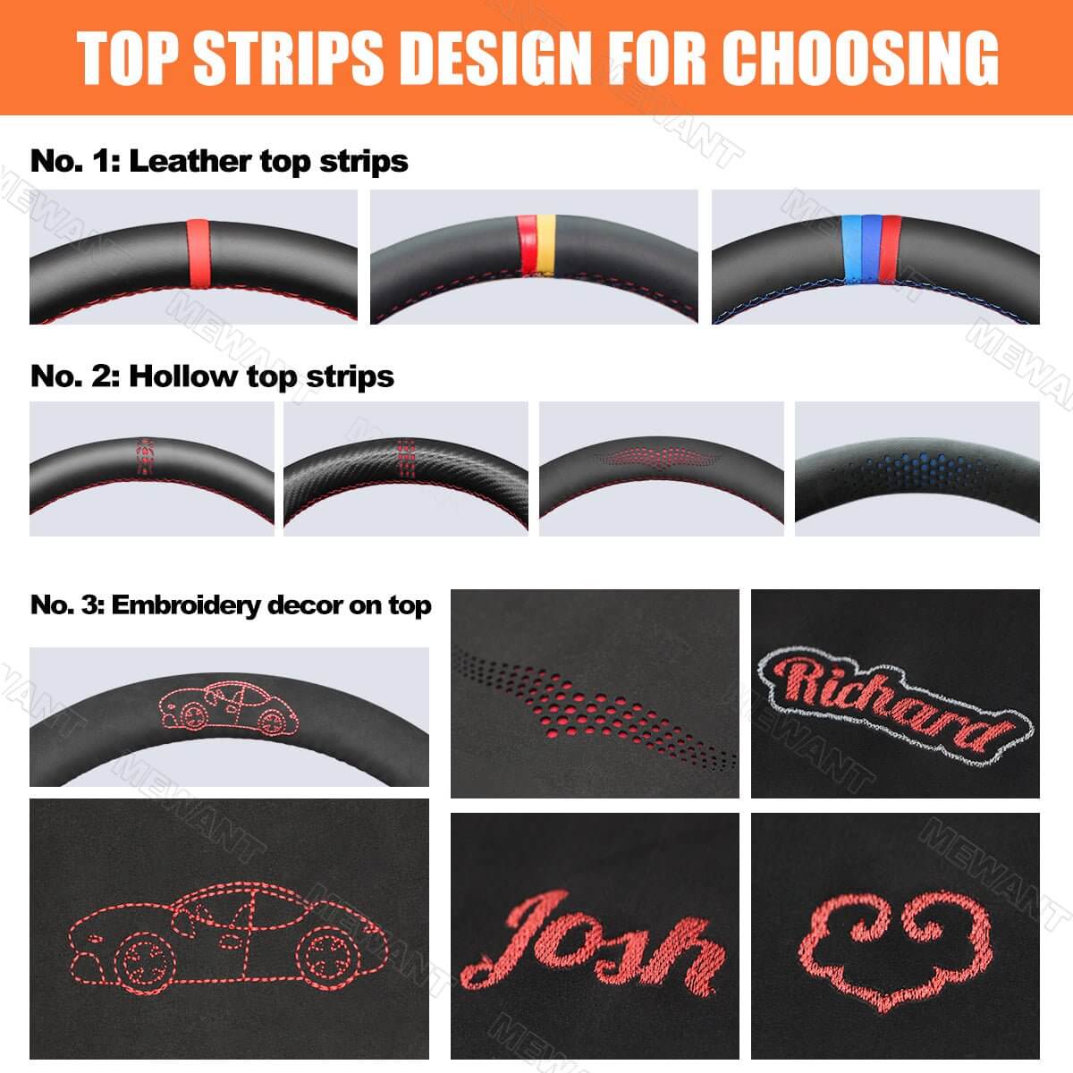 MEWANT Hand Stitch Black Leather Suede Car Steering Wheel Cover for BMW X5 F15 2013 - 2018 / X6 F16 2014 - 2019 - Alcantara, Leather, Carbon Fiber, Easy Install, Non - Slip, Best Steering Wheel Cover
