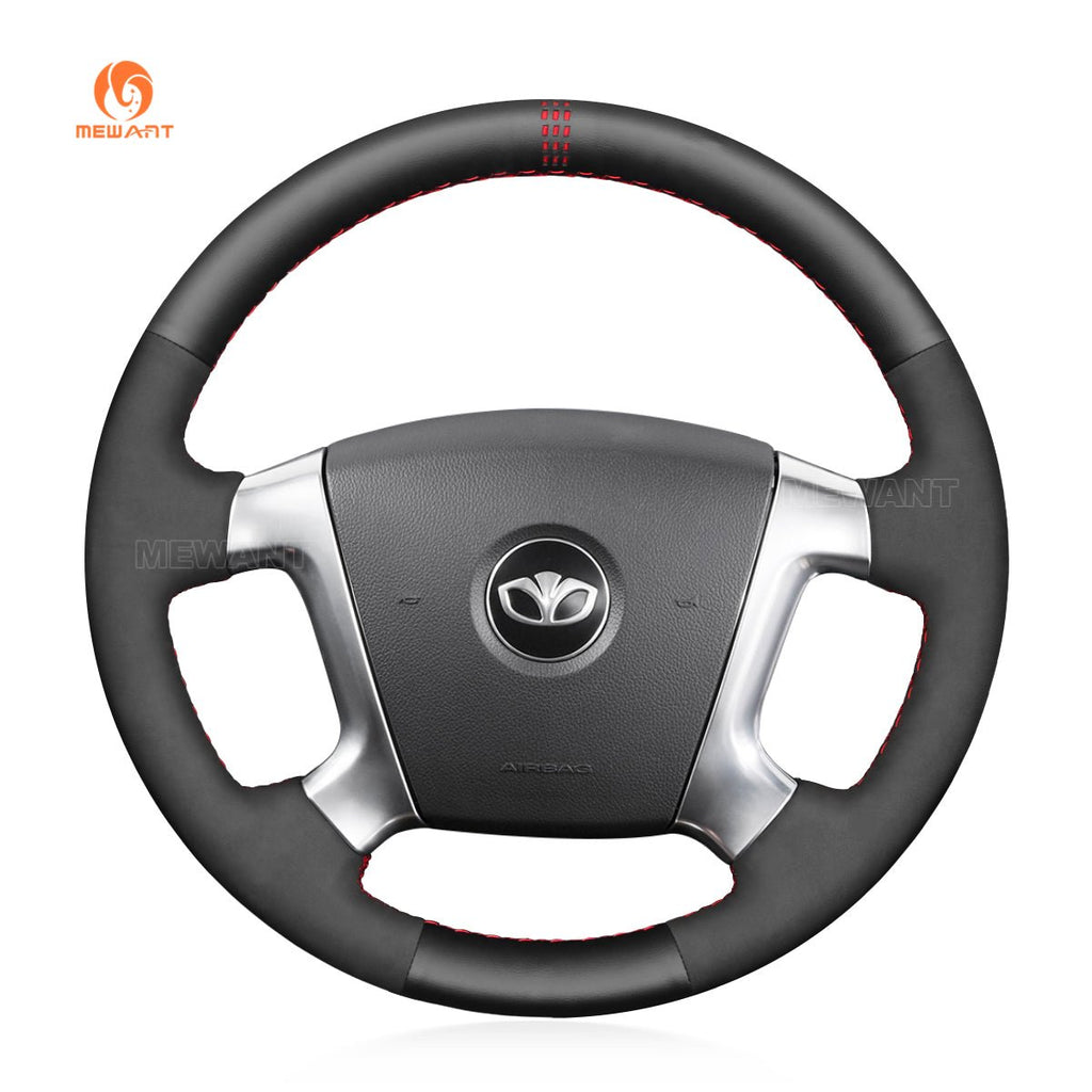 MEWANT Hand Stitch Black Leather Suede Car Steering Wheel Cover for Chevrolet Epica 2006 - 2011 / Holden Epica 2006 - 2010 - Alcantara, Leather, Carbon Fiber, Easy Install, Non - Slip, Best Steering Wheel Cover