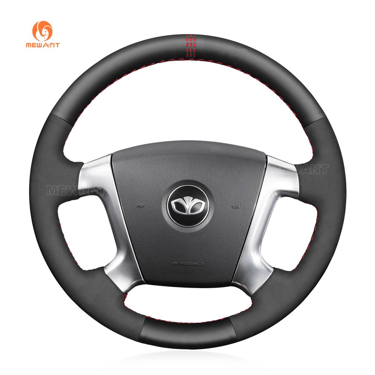 MEWANT Hand Stitch Black Leather Suede Car Steering Wheel Cover for Chevrolet Epica 2006 - 2011 / Holden Epica 2006 - 2010 - Alcantara, Leather, Carbon Fiber, Easy Install, Non - Slip, Best Steering Wheel Cover
