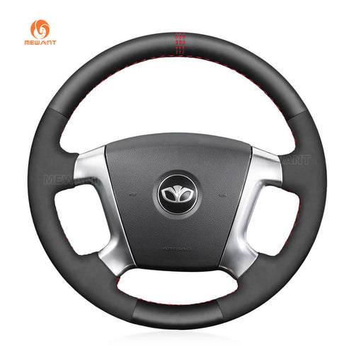 MEWANT Hand Stitch Black Leather Suede Car Steering Wheel Cover for Chevrolet Epica 2006 - 2011 / Holden Epica 2006 - 2010 - Alcantara, Leather, Carbon Fiber, Easy Install, Non - Slip, Best Steering Wheel Cover