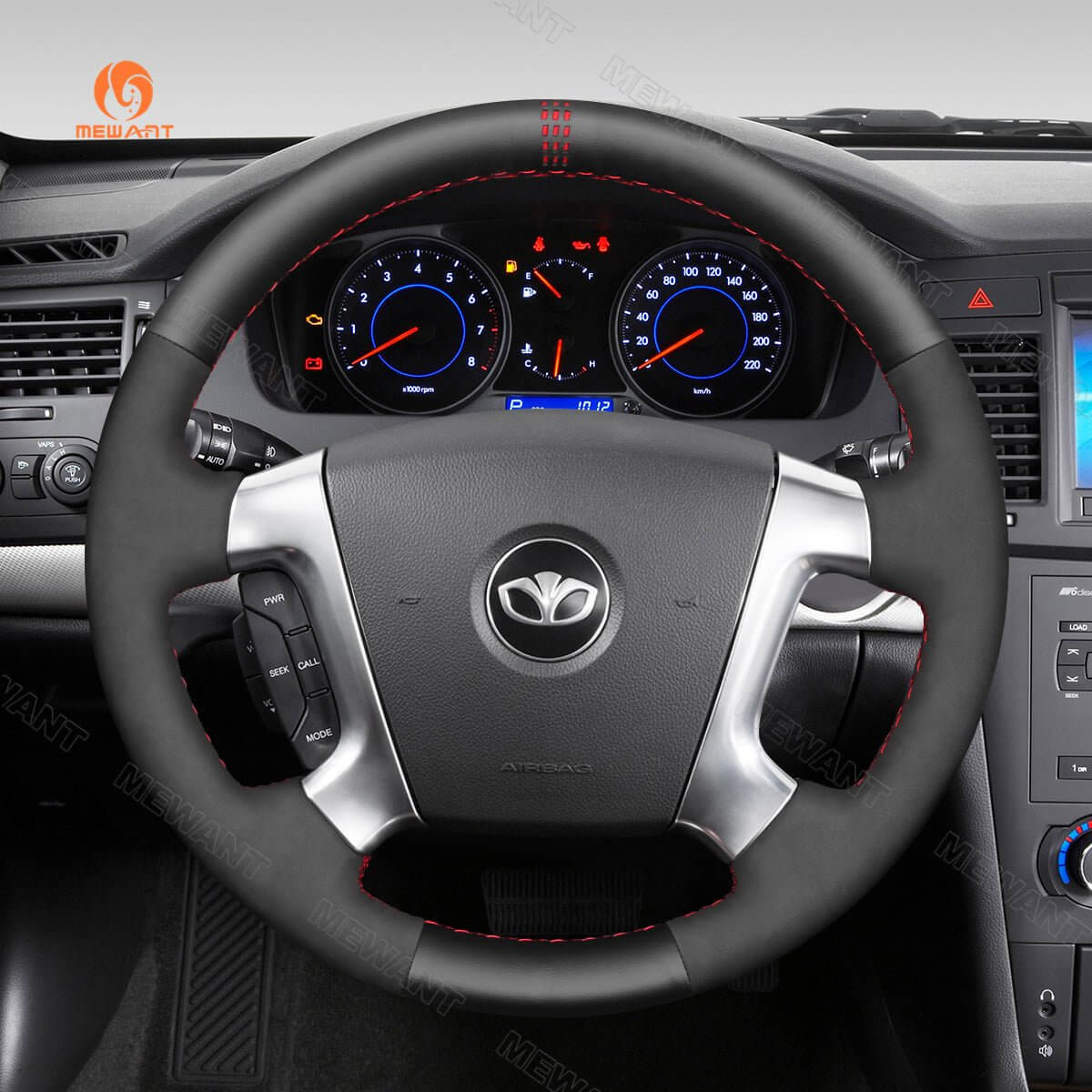 MEWANT Hand Stitch Black Leather Suede Car Steering Wheel Cover for Chevrolet Epica 2006 - 2011 / Holden Epica 2006 - 2010 - Alcantara, Leather, Carbon Fiber, Easy Install, Non - Slip, Best Steering Wheel Cover