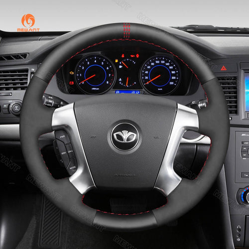 MEWANT Hand Stitch Black Leather Suede Car Steering Wheel Cover for Chevrolet Epica 2006 - 2011 / Holden Epica 2006 - 2010 - Alcantara, Leather, Carbon Fiber, Easy Install, Non - Slip, Best Steering Wheel Cover