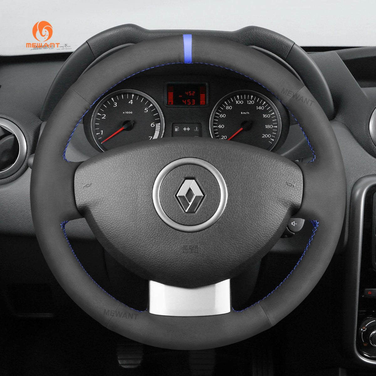 MEWANT Hand Stitch Black Leather Suede Car Steering Wheel Cover for Dacia (Renault) Duster Dokker Lodgy Logan Sandero - Mewant Cover