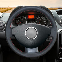 Bild in den Galerie-Viewer laden, MEWANT Hand Stitch Black Leather Suede Car Steering Wheel Cover for Dacia (Renault) Duster Dokker Lodgy Logan Sandero - Mewant Cover
