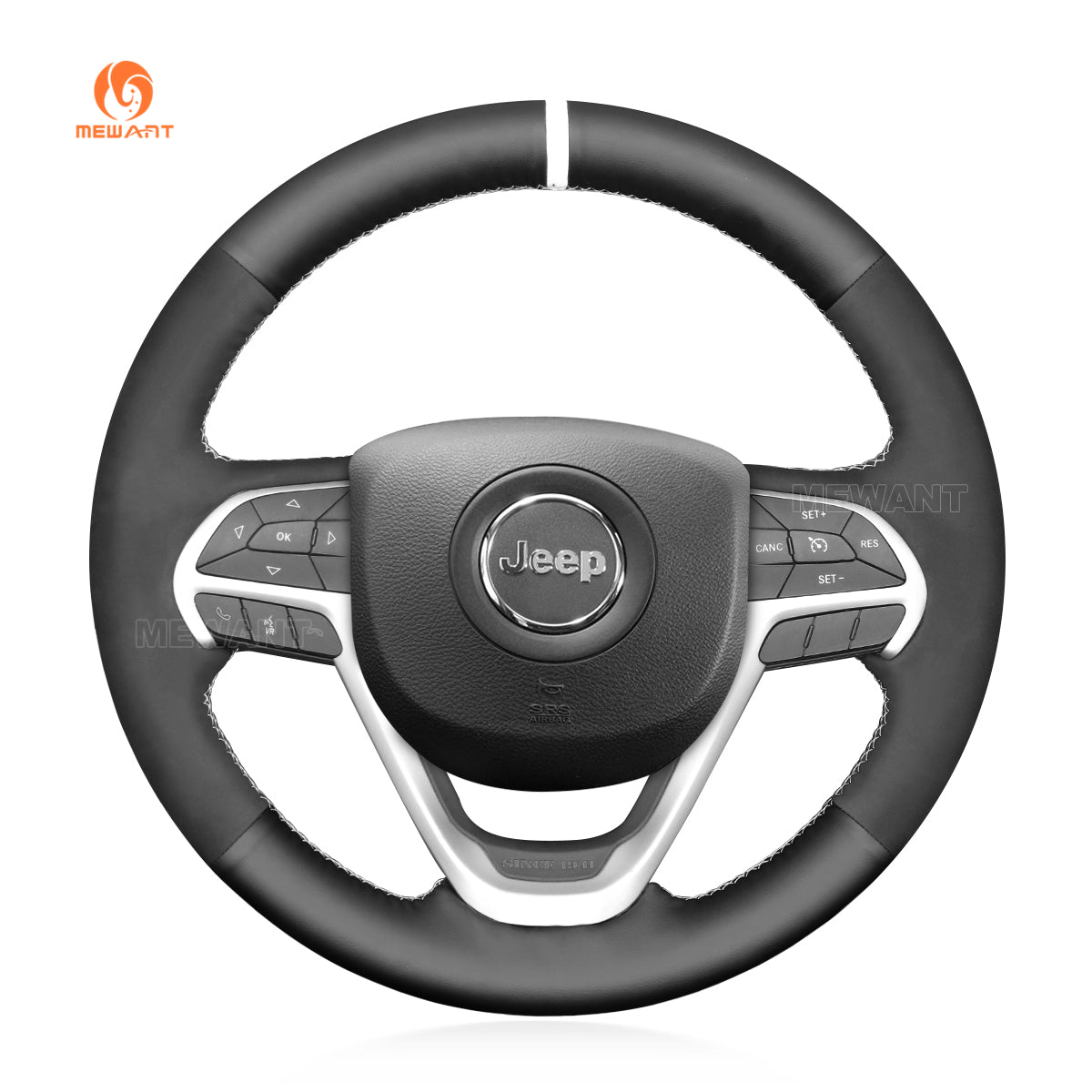 MEWANT Hand Stitch Black Leather Suede Car Steering Wheel Cover for Jeep Grand Cherokee 2014 - 2016 - Mewant Cover