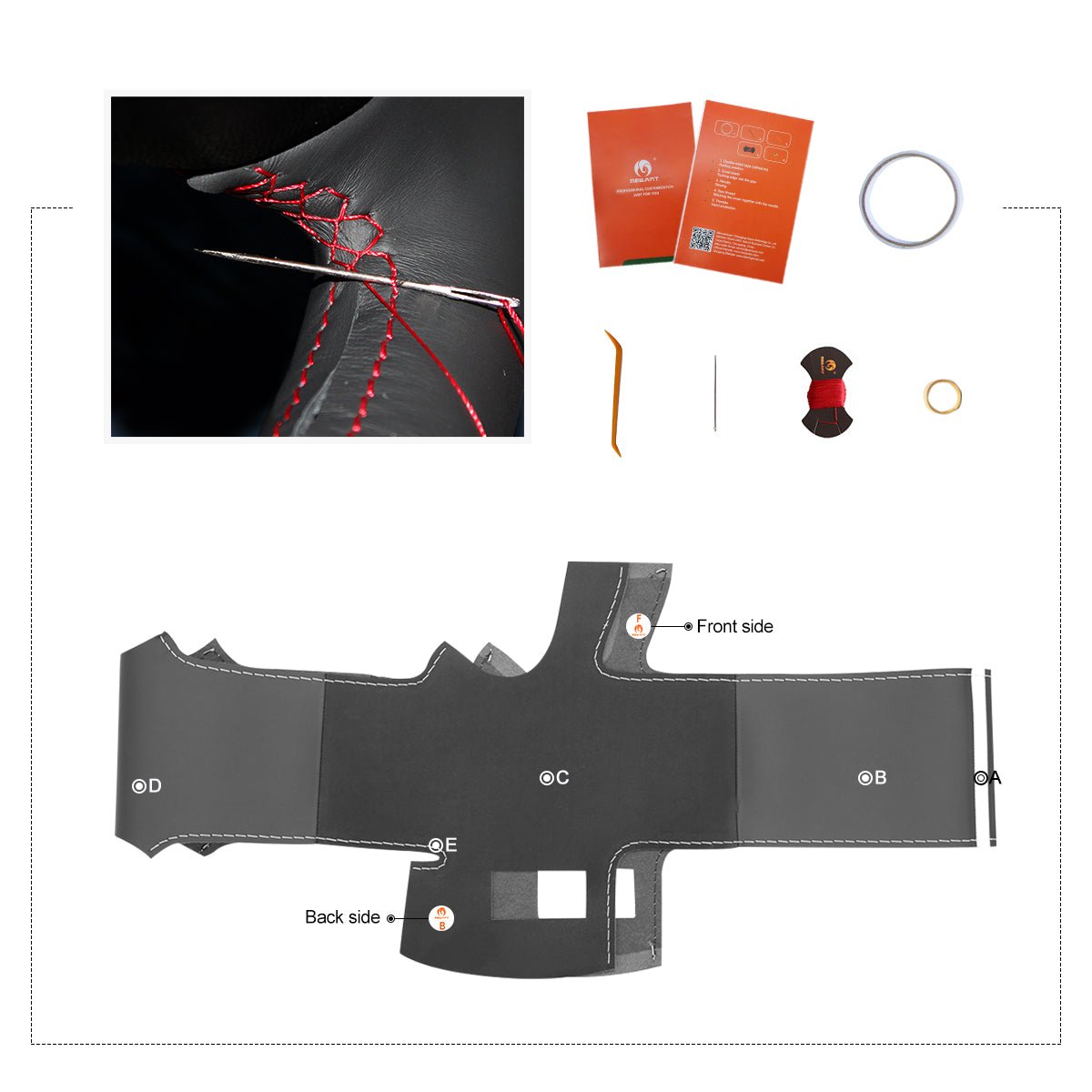 MEWANT Hand Stitch Black Leather Suede Car Steering Wheel Cover for Jeep Grand Cherokee 2014 - 2016 - Alcantara, Leather, Carbon Fiber, Easy Install, Non - Slip, Best Steering Wheel Cover