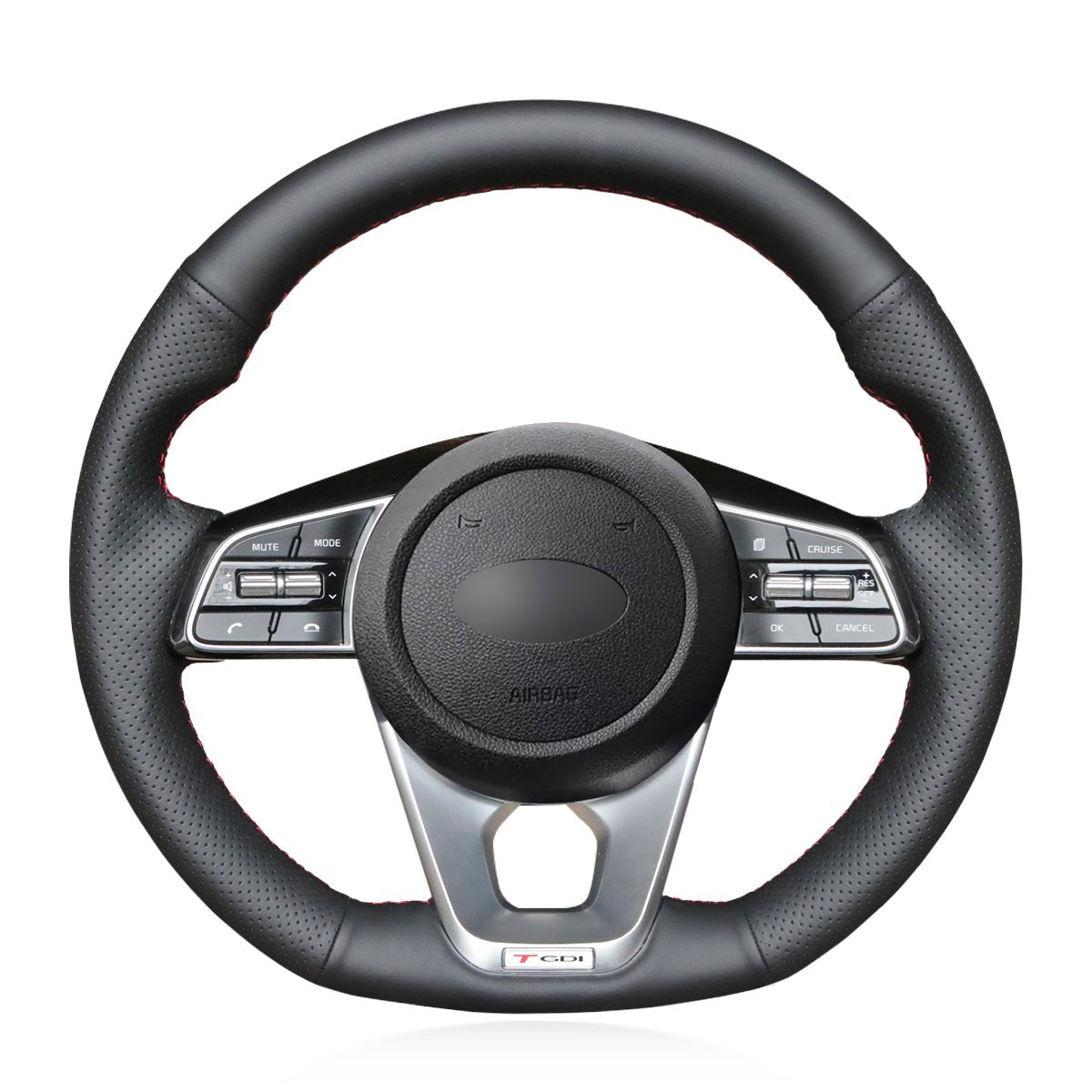 MEWANT Hand Stitch Black Leather Suede Car Steering Wheel Cover for Kia K5 Optima 2019 / Cee'd Ceed 2019 / Forte 2019 - Alcantara, Leather, Carbon Fiber, Easy Install, Non - Slip, Best Steering Wheel Cover