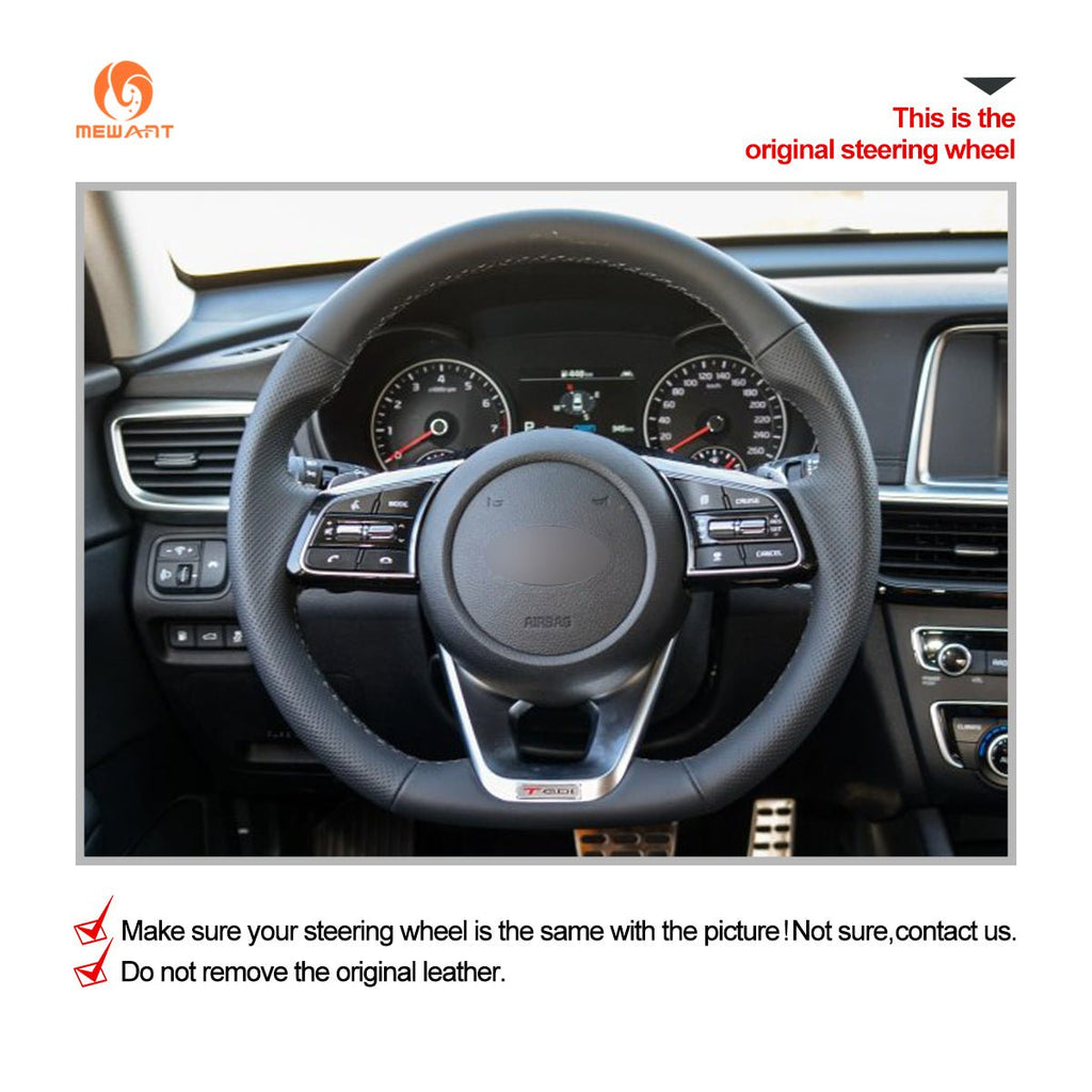 MEWANT Hand Stitch Black Leather Suede Car Steering Wheel Cover for Kia K5 Optima 2019 / Cee'd Ceed 2019 / Forte 2019 - Alcantara, Leather, Carbon Fiber, Easy Install, Non - Slip, Best Steering Wheel Cover