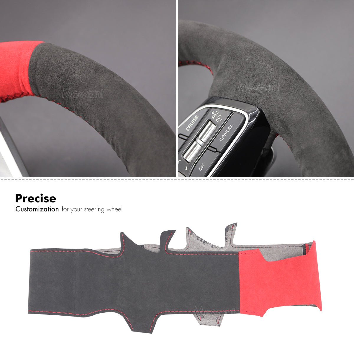 MEWANT Hand Stitch Black Leather Suede Car Steering Wheel Cover for Kia K5 Optima 2019 / Cee'd Ceed 2019 / Forte 2019 - Alcantara, Leather, Carbon Fiber, Easy Install, Non - Slip, Best Steering Wheel Cover