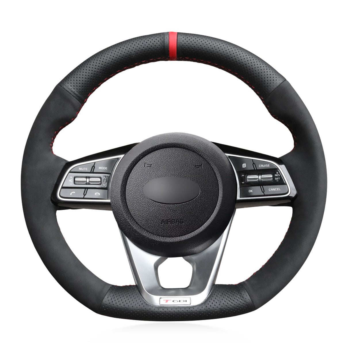 MEWANT Hand Stitch Black Leather Suede Car Steering Wheel Cover for Kia K5 Optima 2019 / Cee'd Ceed 2019 / Forte 2019 - Alcantara, Leather, Carbon Fiber, Easy Install, Non - Slip, Best Steering Wheel Cover