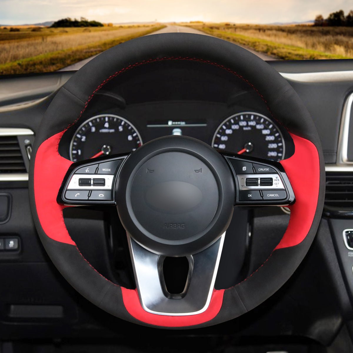 MEWANT Hand Stitch Black Leather Suede Car Steering Wheel Cover for Kia K5 Optima 2019 Cee'd Ceed 2019 Forte 2019 Cerato (AU) 2018 - 2019 - Alcantara, Leather, Carbon Fiber, Easy Install, Non - Slip, Best Steering Wheel Cover
