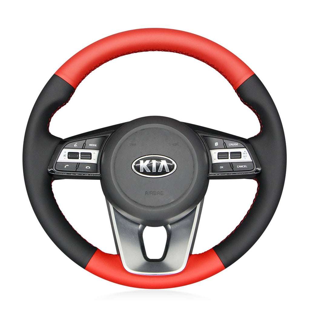 MEWANT Hand Stitch Black Leather Suede Car Steering Wheel Cover for Kia K5 Optima 2019 Cee'd Ceed 2019 Forte 2019 Cerato (AU) 2018 - 2019 - Alcantara, Leather, Carbon Fiber, Easy Install, Non - Slip, Best Steering Wheel Cover