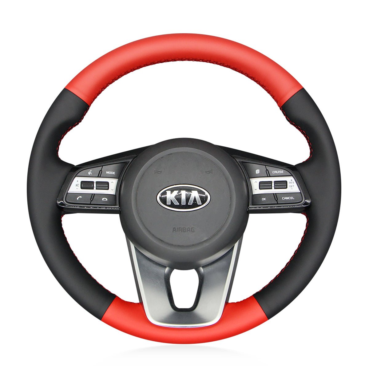 MEWANT Hand Stitch Black Leather Suede Car Steering Wheel Cover for Kia K5 Optima 2019 Cee'd Ceed 2019 Forte 2019 Cerato (AU) 2018 - 2019 - Mewant Cover