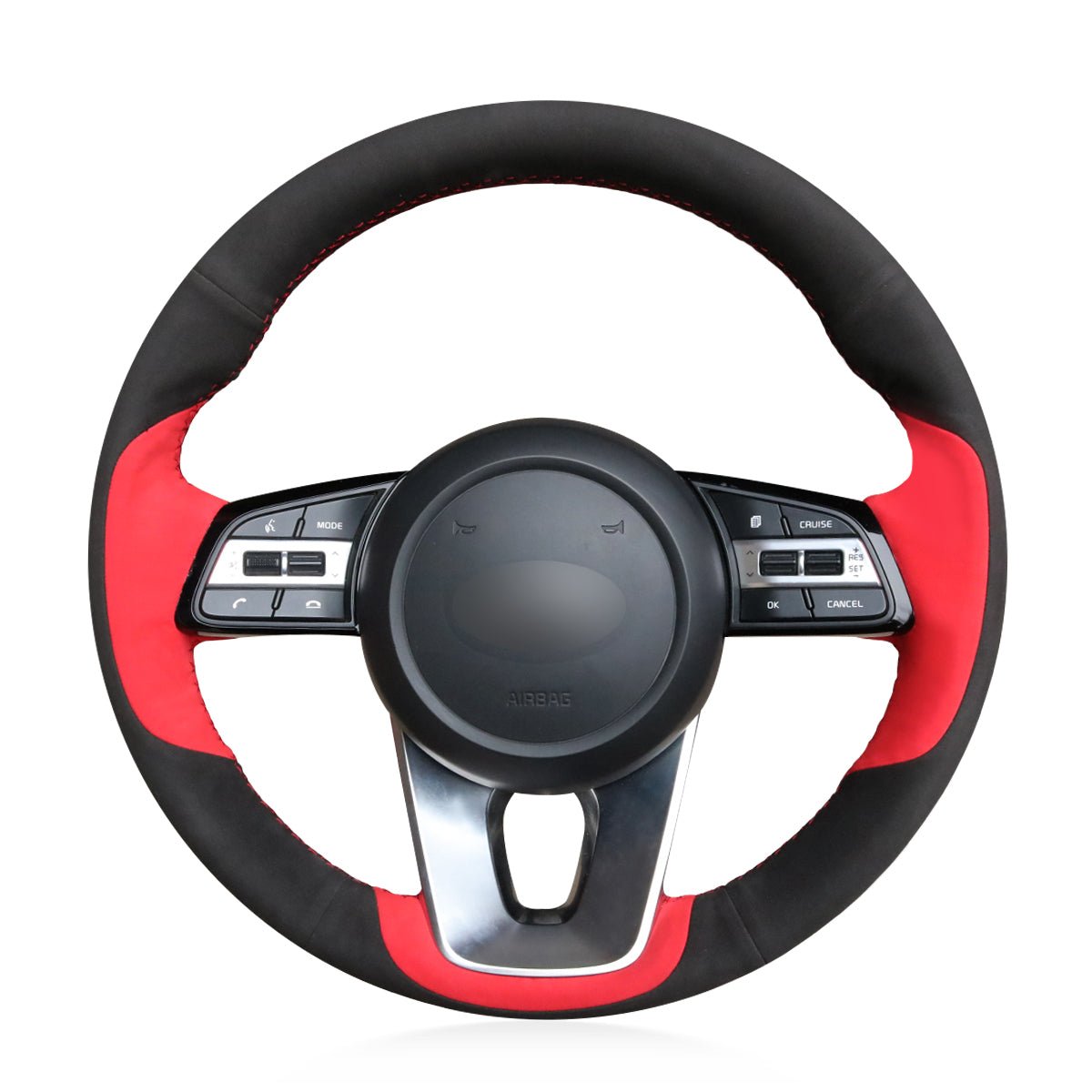 MEWANT Hand Stitch Black Leather Suede Car Steering Wheel Cover for Kia K5 Optima 2019 Cee'd Ceed 2019 Forte 2019 Cerato (AU) 2018 - 2019 - Alcantara, Leather, Carbon Fiber, Easy Install, Non - Slip, Best Steering Wheel Cover