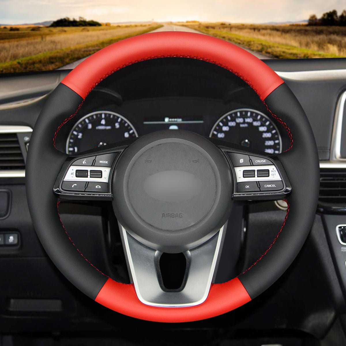 MEWANT Hand Stitch Black Leather Suede Car Steering Wheel Cover for Kia K5 Optima 2019 Cee'd Ceed 2019 Forte 2019 Cerato (AU) 2018 - 2019 - Alcantara, Leather, Carbon Fiber, Easy Install, Non - Slip, Best Steering Wheel Cover