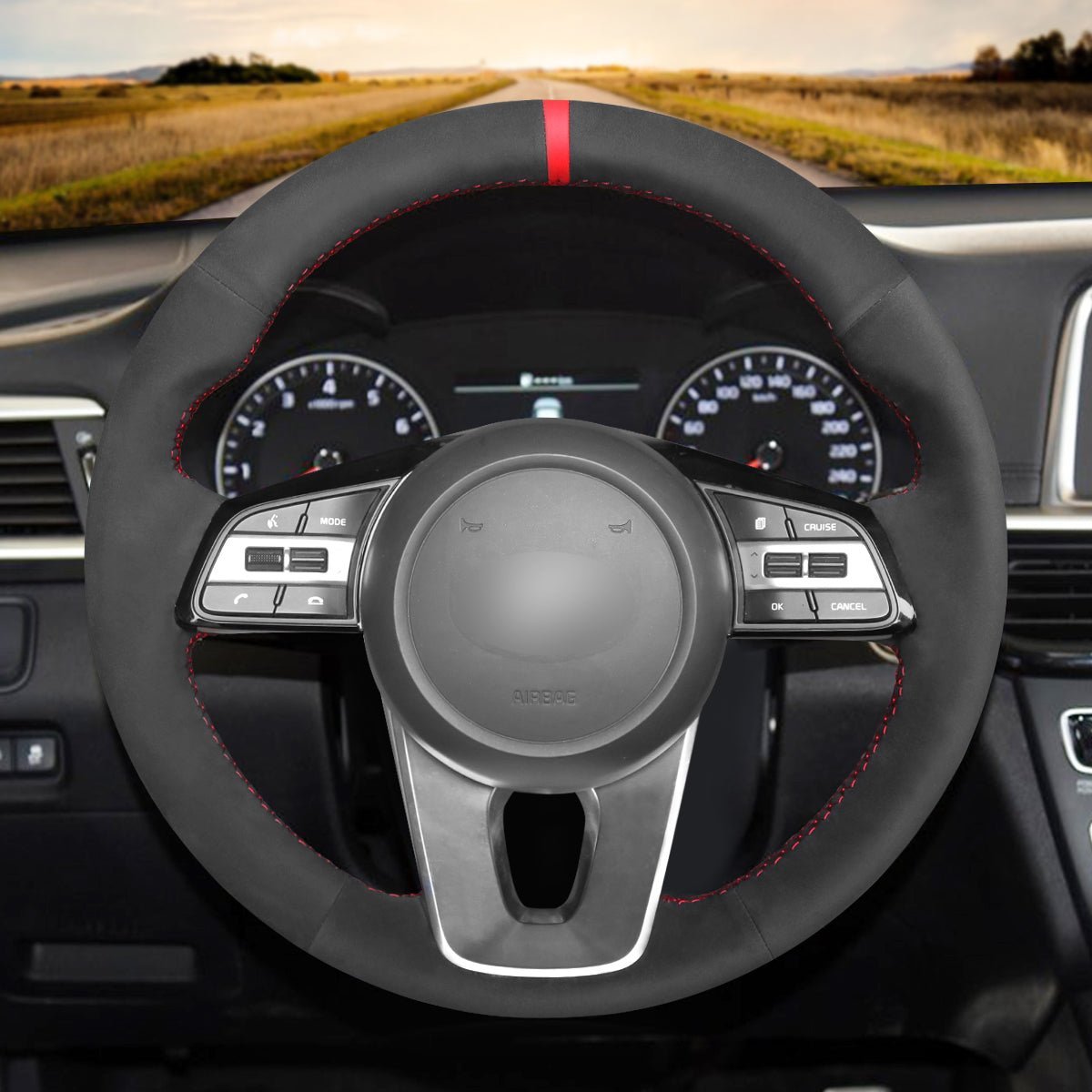 MEWANT Hand Stitch Black Leather Suede Car Steering Wheel Cover for Kia K5 Optima 2019 Cee'd Ceed 2019 Forte 2019 Cerato (AU) 2018 - 2019 - Alcantara, Leather, Carbon Fiber, Easy Install, Non - Slip, Best Steering Wheel Cover