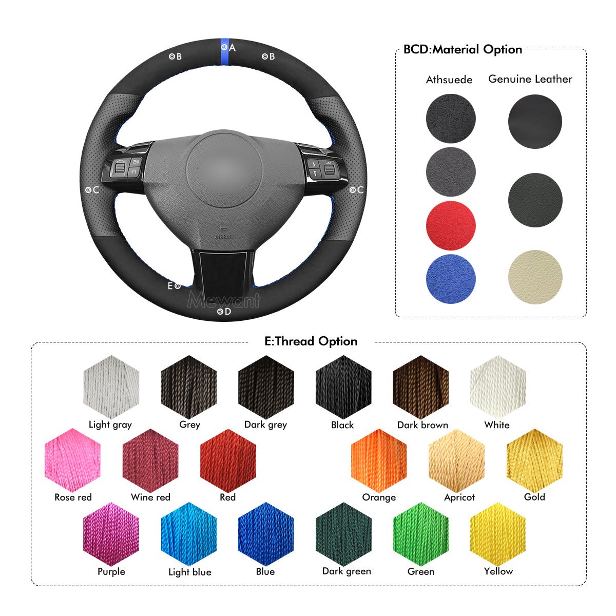 MEWANT Hand Stitch Black Leather Suede Car Steering Wheel Cover for Opel Vauxhall Astra Signum Vectra for Holden Astra - Mewant Cover