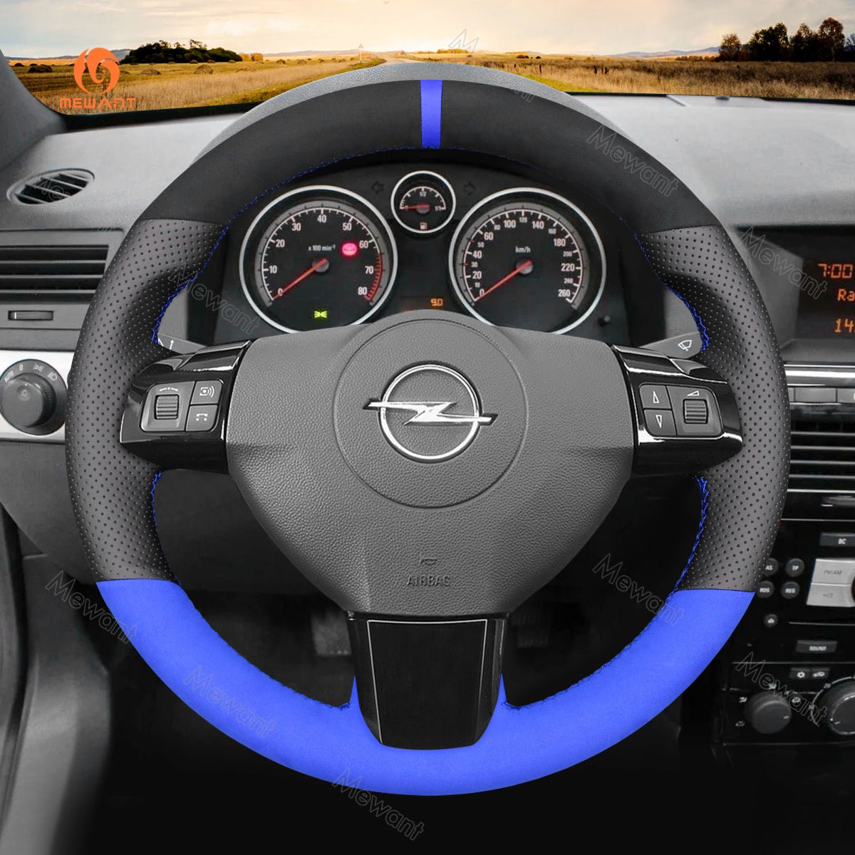 MEWANT Hand Stitch Black Leather Suede Car Steering Wheel Cover for Opel Vauxhall Astra Signum Vectra for Holden Astra - Mewant Cover